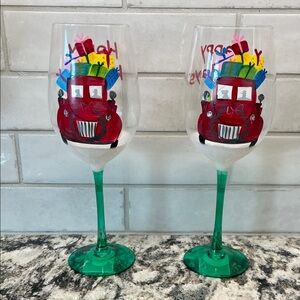 NEW Pair of Pier 1 Festive Wine Glasses